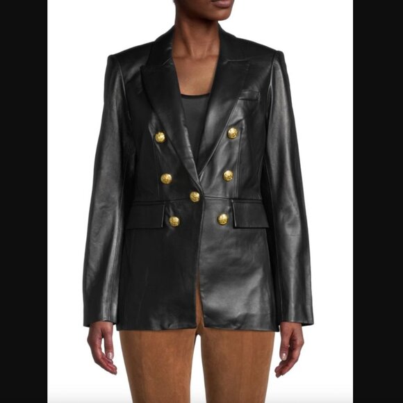 Veronica Beard Jackets & Blazers - $1395 Veronica Beard Black Leather Gaya Double Breasted Dickey Jacket size 6